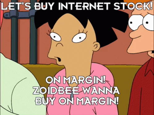 an image of an old guy with a purple shirt and black hair saying, let's buy internet stock on marqbe wana buy on virgin