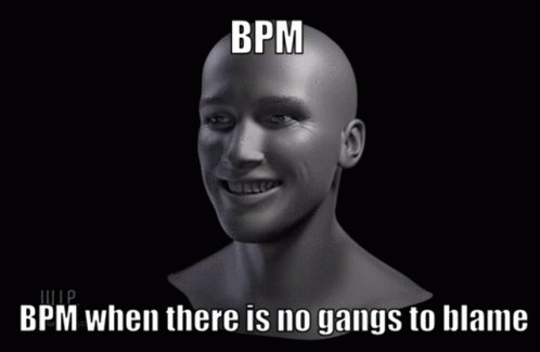 a man with the words bpm and a black background