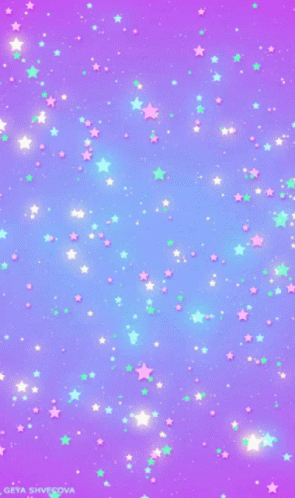 some different little stars in the sky over some pink