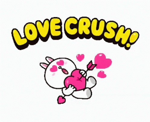 the word love crush written in purple over a cartoon character