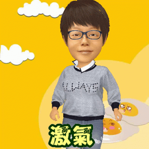 a digital digital painting of a boy wearing glasses with chinese characters in front of him
