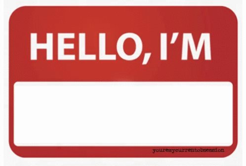 a hello, i'm sign on white and blue background