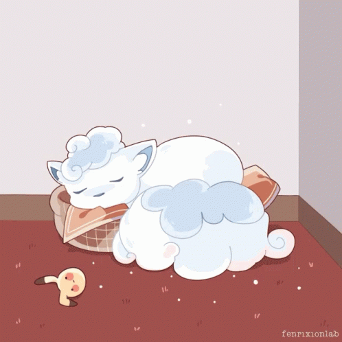 a cartoon of a sleeping cat on blue carpet