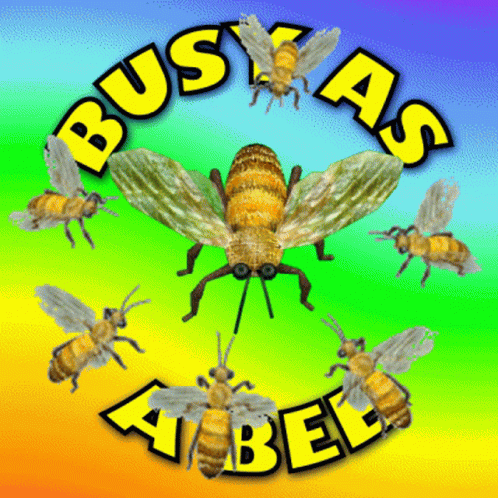 four blue bugs on the bottom of a circle and the word buzza's written on the front of them
