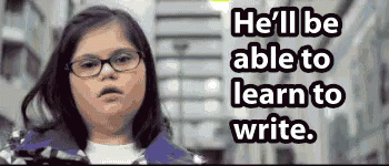 girl with text reading,'hey, be able to learn to write '