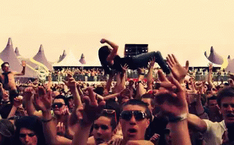 a man on top of a crowd at a concert