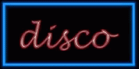 a digital artwork showing the word disco in a rectangular frame
