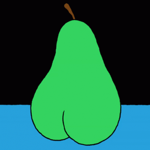 a green pear with a black background