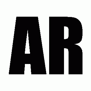 the ar logo is shown in black and white