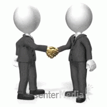 two 3d people shaking hands on white