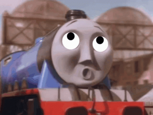 a thomas the train with its eyes wide open