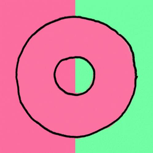 a drawing of two circles on different green and purple walls