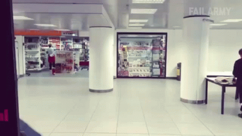 a blurry picture of people in an empty store