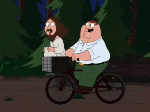 two animated characters riding on bikes and having fun