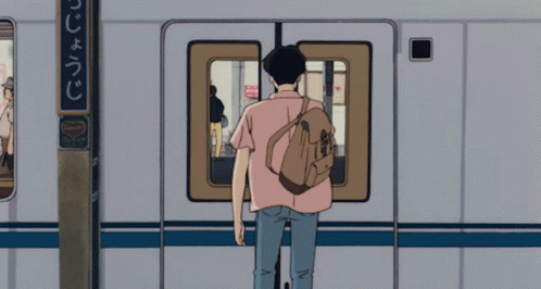 an animated man getting onto a subway train