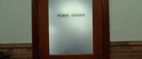 this door has the name nurse office written on it