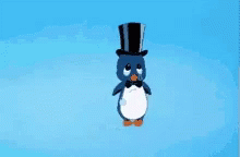 an owl in a top hat and bow tie stands with one foot