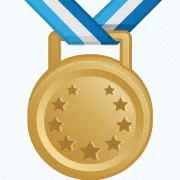 the blue ribbon and star medal are attached