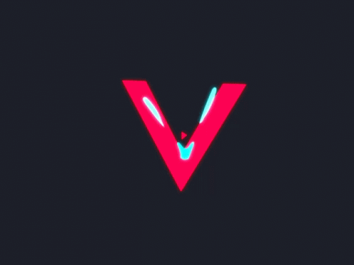 a letter v that is purple and yellow in the dark