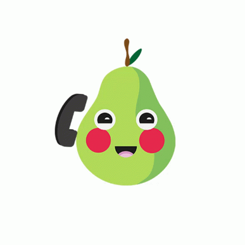an illustration of a cartoon pear talking on a phone