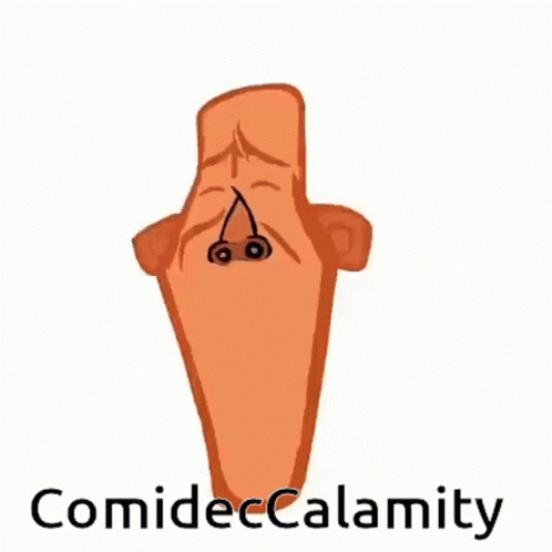 the logo for comdecalamity com has an image of an odd face on it
