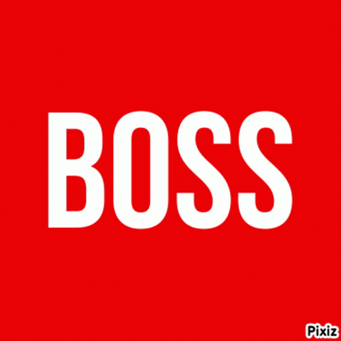 a blue background with white boss letters