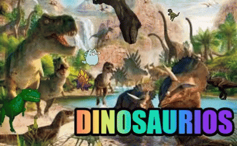 a painting of an area with dinosaurs