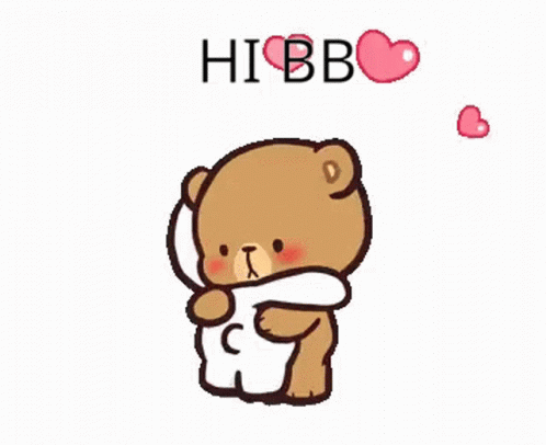 a little bear hugging with two hearts above the words hibb