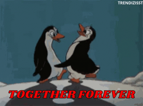 a cartoon of penguins facing each other