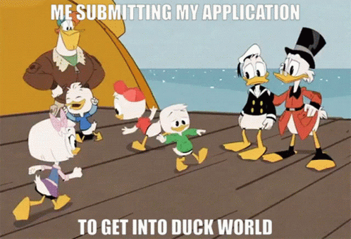 two goofy memes are playing with ducks on the dock