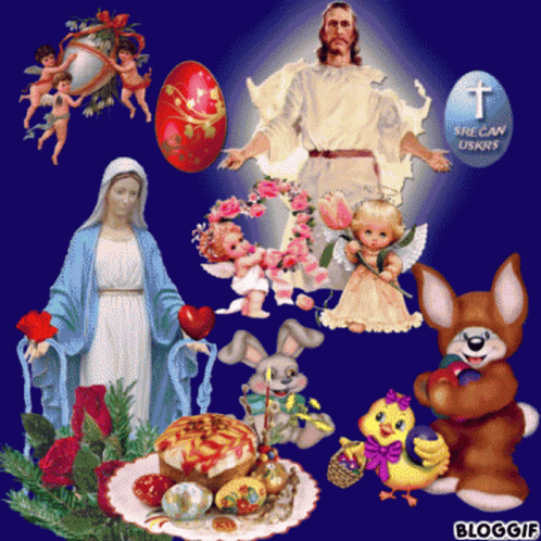 the statue of jesus surrounded by items for a religious celetion