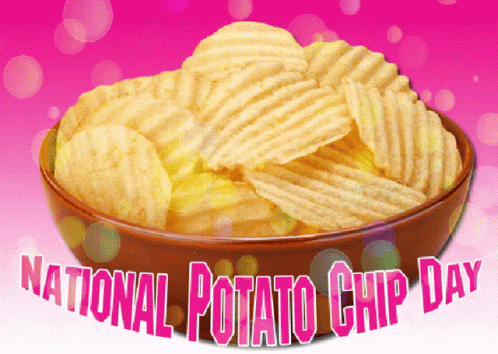 a bowl full of blue potato chips on a purple and pink background