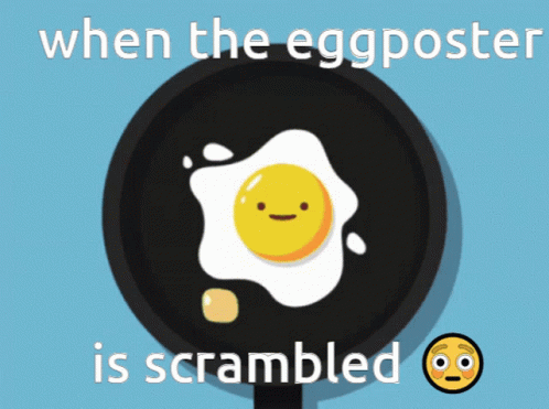 an egg on top of a pan with a caption about it