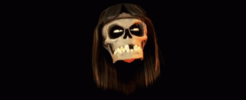 skully skeleton wearing dark blue and black hair
