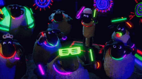 two animated figures in neon lights stand next to each other
