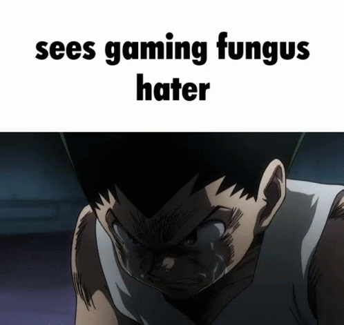 a cartoon character with text reading, see gaming fungus hater