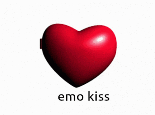 a blue heart with a caption that reads emo kiss