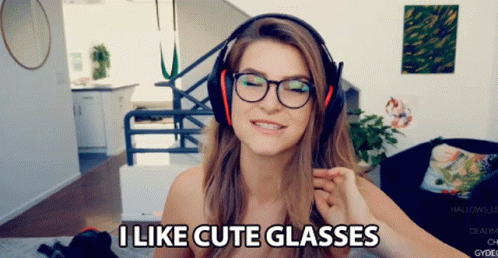 a woman is shown wearing glasses with a funny caption saying that she likes glasses