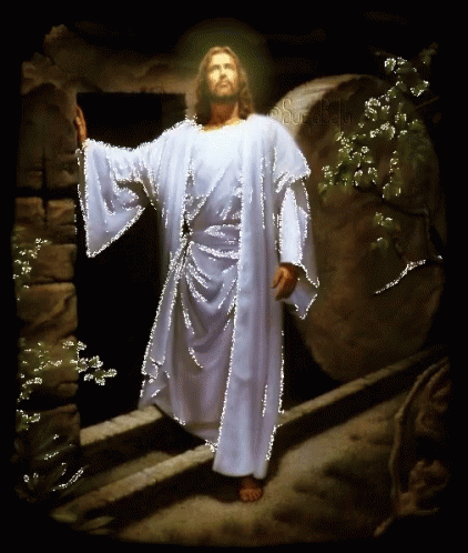 the christ is walking down the path with a light on
