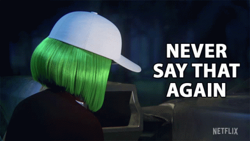a person with green hair and a hat on top of their head