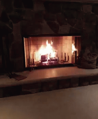 there is an image of a fireplace that appears to be lit