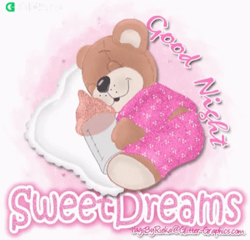 cartoon baby bear hugging a pink pillow with text