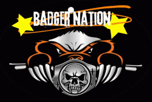 logo for badger nation featuring a motorcycle