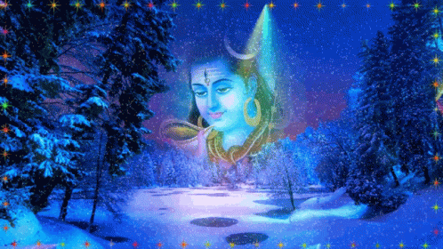 a painting of the face of lord ganesh in a snowy landscape