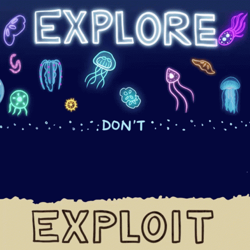 a sign that says explore, don't explot, and jellyfish