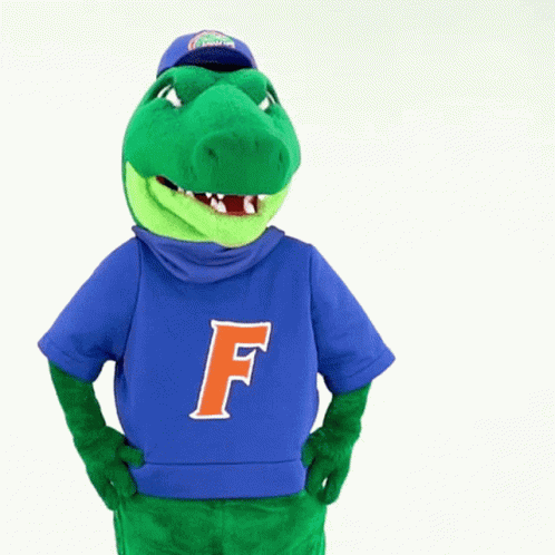 a large alligator wearing a florida football t - shirt