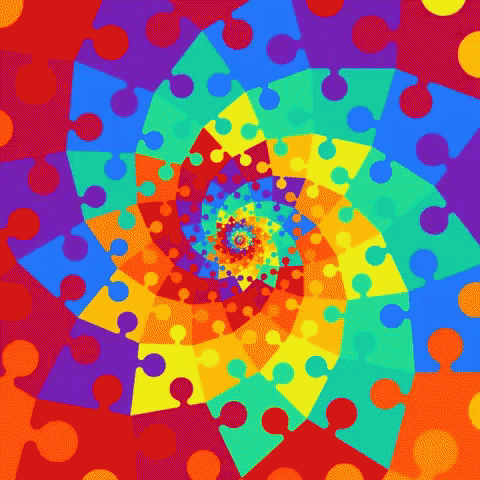 abstract color patterns with dots forming a spiral