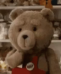 a stuffed teddy bear that is on display