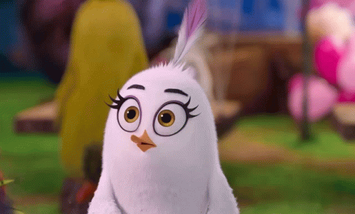 the animated chicken has a surprised look on his face