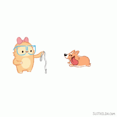 two illustrations of a dog with a leash